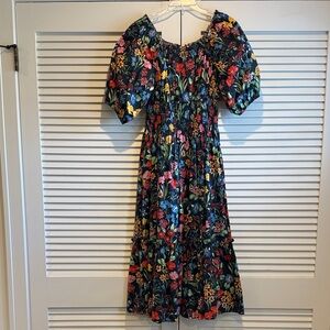 Cara Cara off (or On) shoulder floral cotton dress in black